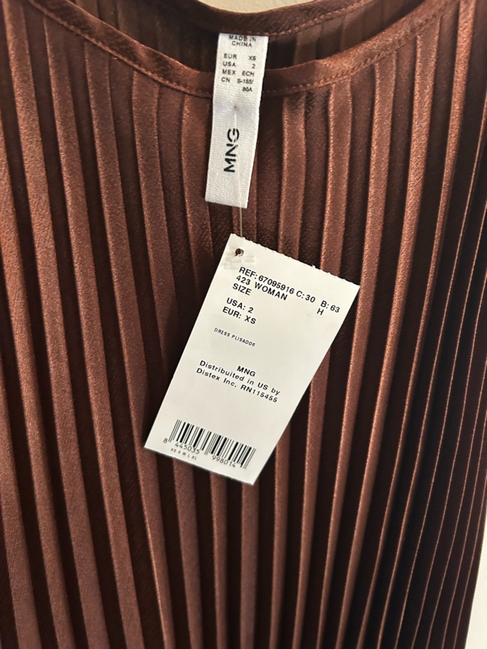 Mango Metallic Chocolate Brown Pleated Slip Dress - Picture 3 of 5